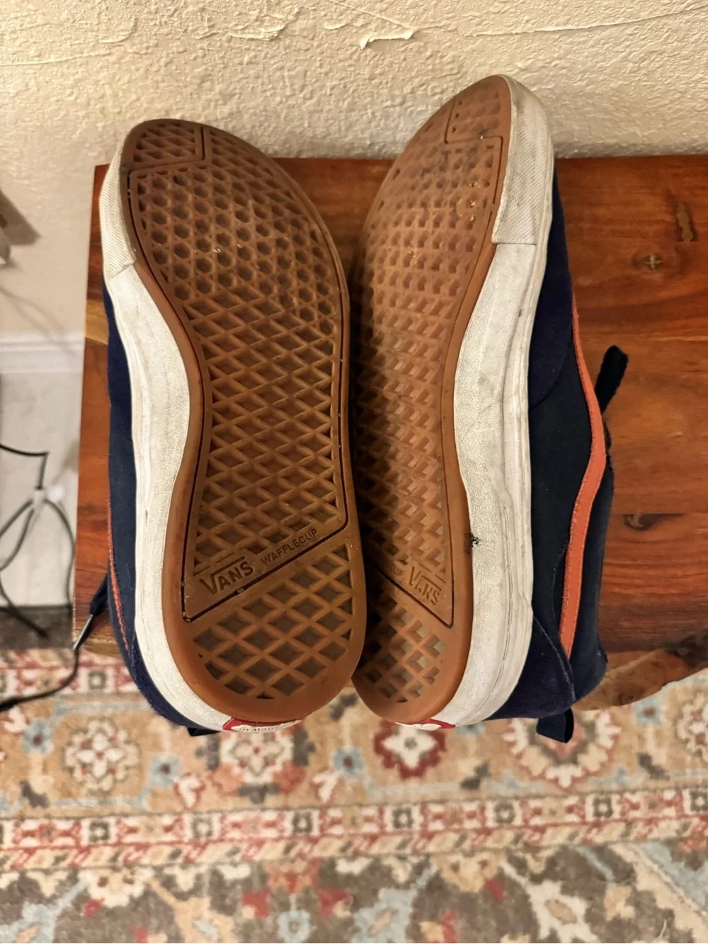 Vans Navy Suede Sneakers with Orange Side Stripe